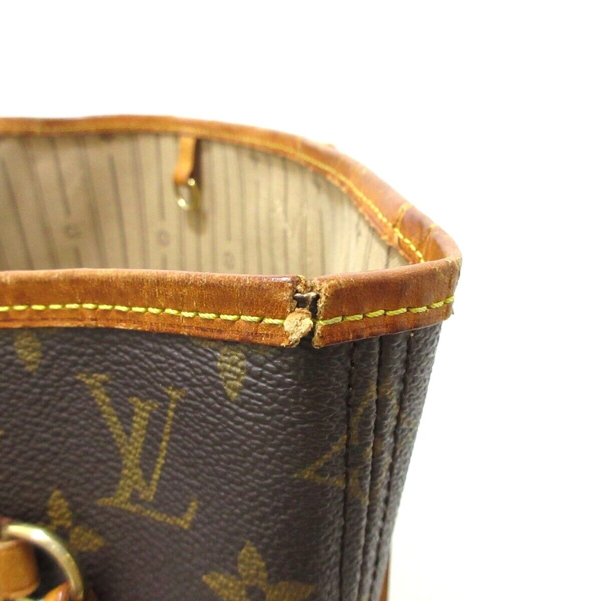 Louis Vuitton Neverfull MM Tote Bag Initial Engraved Monogram Canvas Brown