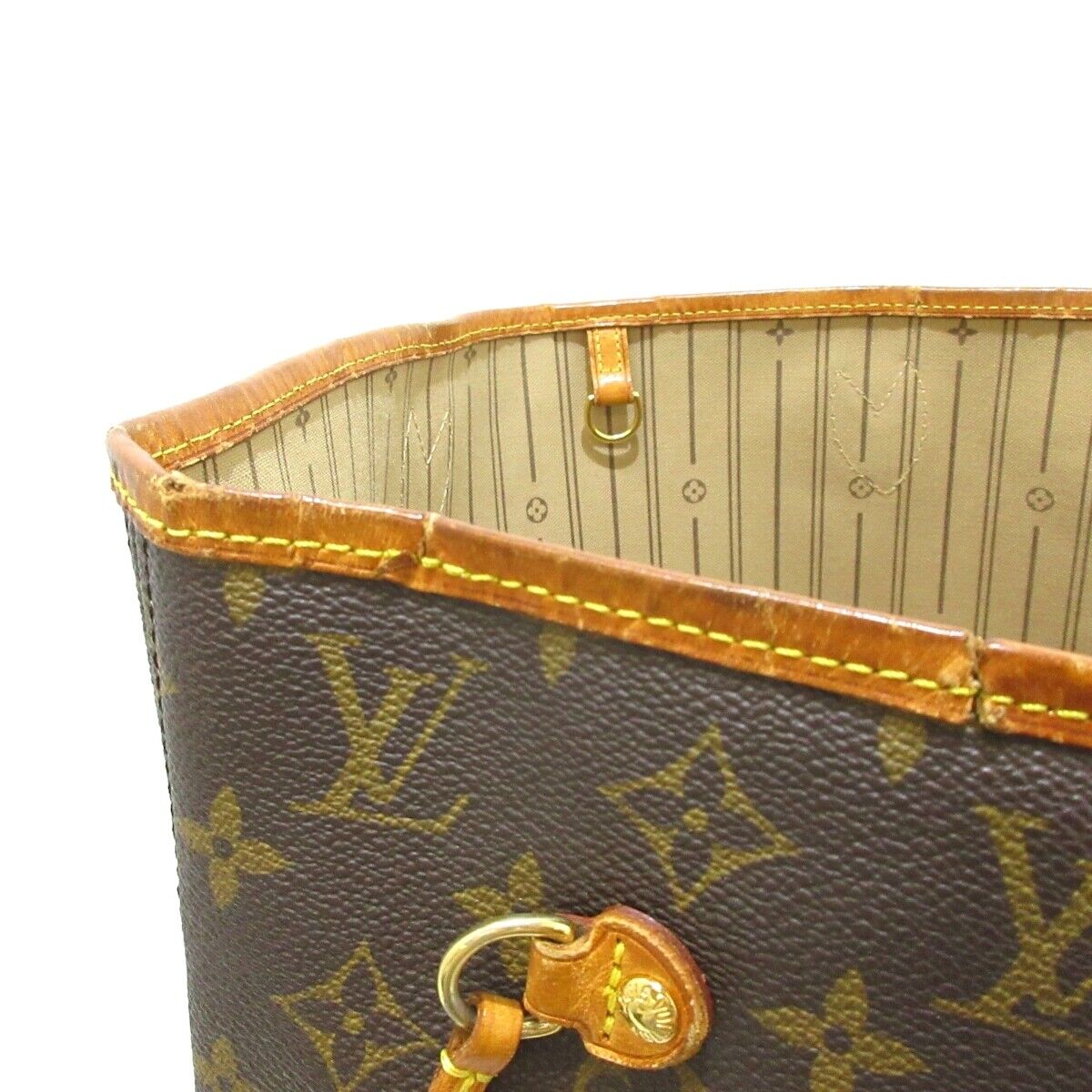 Louis Vuitton Neverfull MM Tote Bag Initial Engraved Monogram Canvas Brown