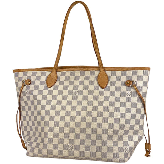 Louis Vuitton Neverfull MM Shoulder Bag Tote Damier Azur White N51107