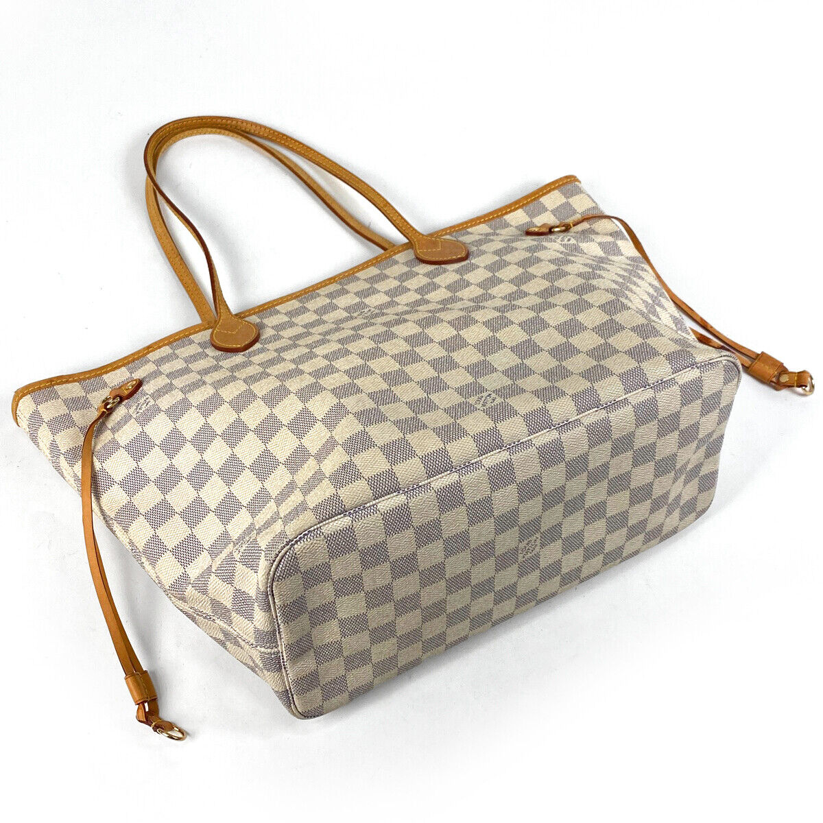 Louis Vuitton Neverfull MM Shoulder Bag Tote Damier Azur White N51107