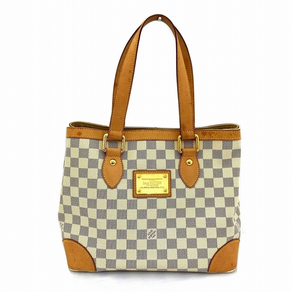 Louis Vuitton Hampstead PM N51207 Monogram Handbag Tote Bag White Damier Azur