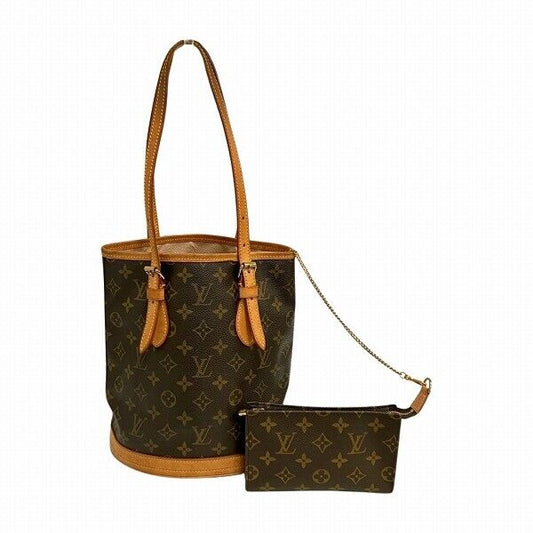 Louis Vuitton Monogram Petit Bucket M42238 Bag Tote Shoulder Brown With Pouch