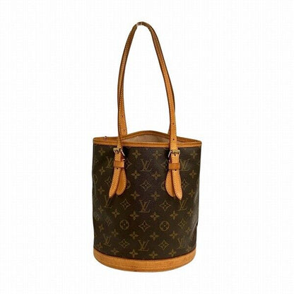 Louis Vuitton Monogram Petit Bucket M42238 Bag Tote Shoulder Brown With Pouch