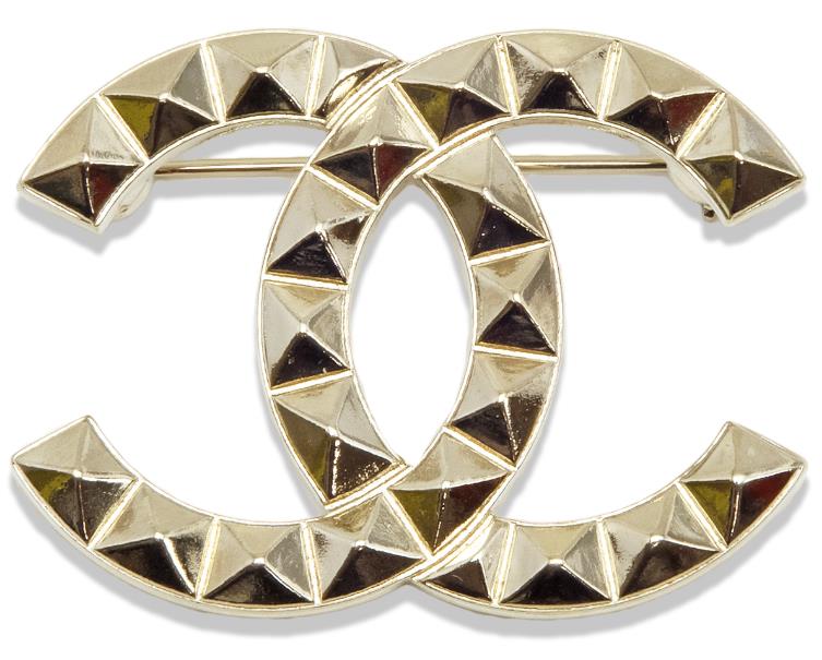 Chanel Coco Mark Studs Brooch 2017 Cruise A17C Champagne Gold Hardware Plated