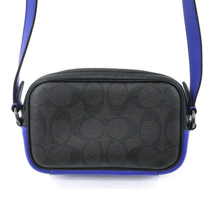 Coach Signature Leather Shoulder Bag Black Blue F122