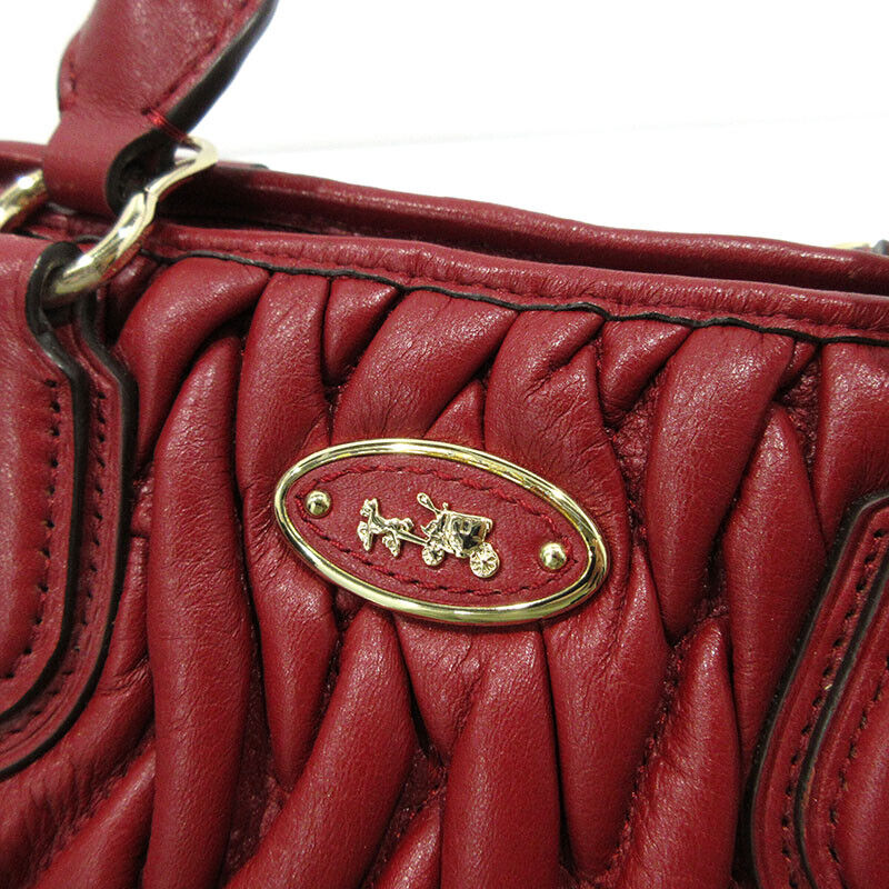 Coach Small Satchel Gathered Quilted 2Way Handbag Shoulder Bag 33550 Red F122