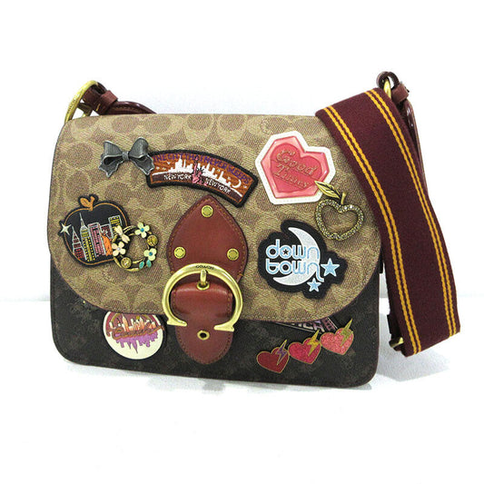 Coach Beat Shoulder Bag With Souvenir Patch C0767 Brown F122 18x24x10cm