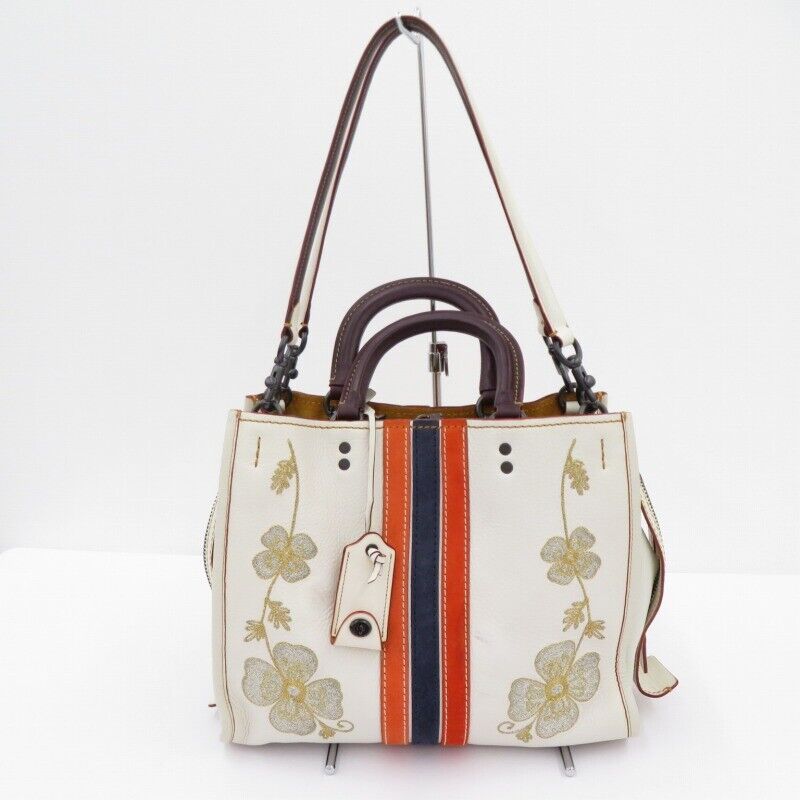 Coach 2Way Handbag Shoulder Bag Flower Embroidery 20315 White F122