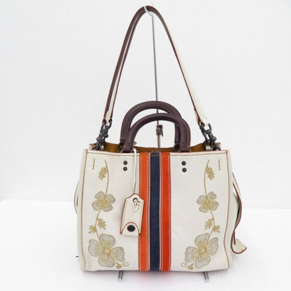 Coach 2Way Handbag Shoulder Bag Flower Embroidery 20315 White F122