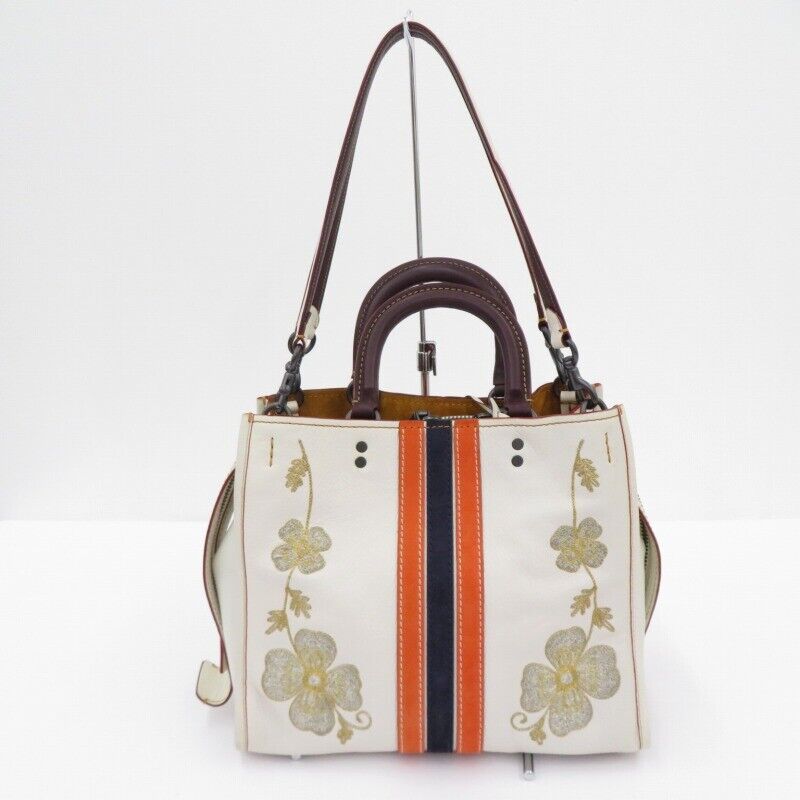 Coach 2Way Handbag Shoulder Bag Flower Embroidery 20315 White F122