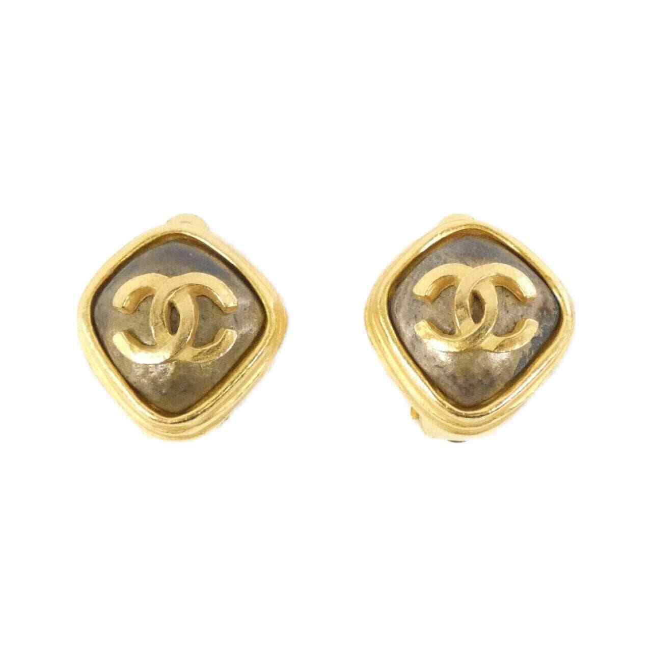 Chanel Vintage Earrings Bronze Coco Mark Rhombus Good Condition