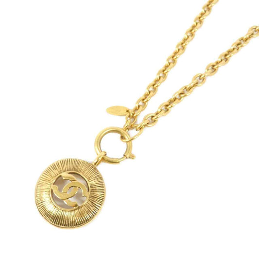 Chanel Necklace Vintage Gold Chain Pendant Coco Mark Round Good Condition