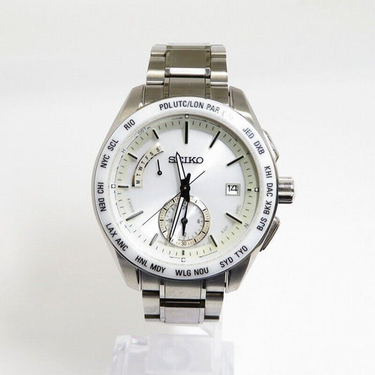 Seiko Brightz Saga165 Analog Radio Solar Watch White Dial Silver Belt F131