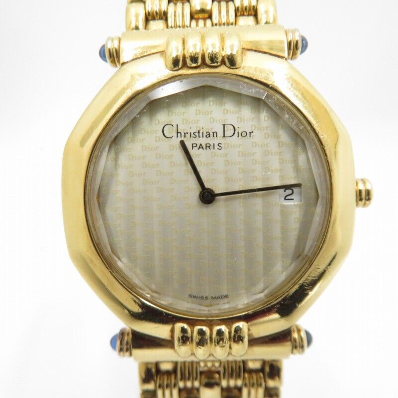 Christian Dior Cut Glass Octagon Analog Watch 64151 Gold F131