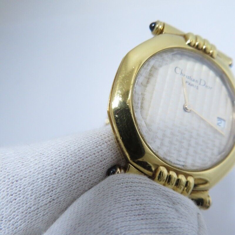 Christian Dior Cut Glass Octagon Analog Watch 64151 Gold F131