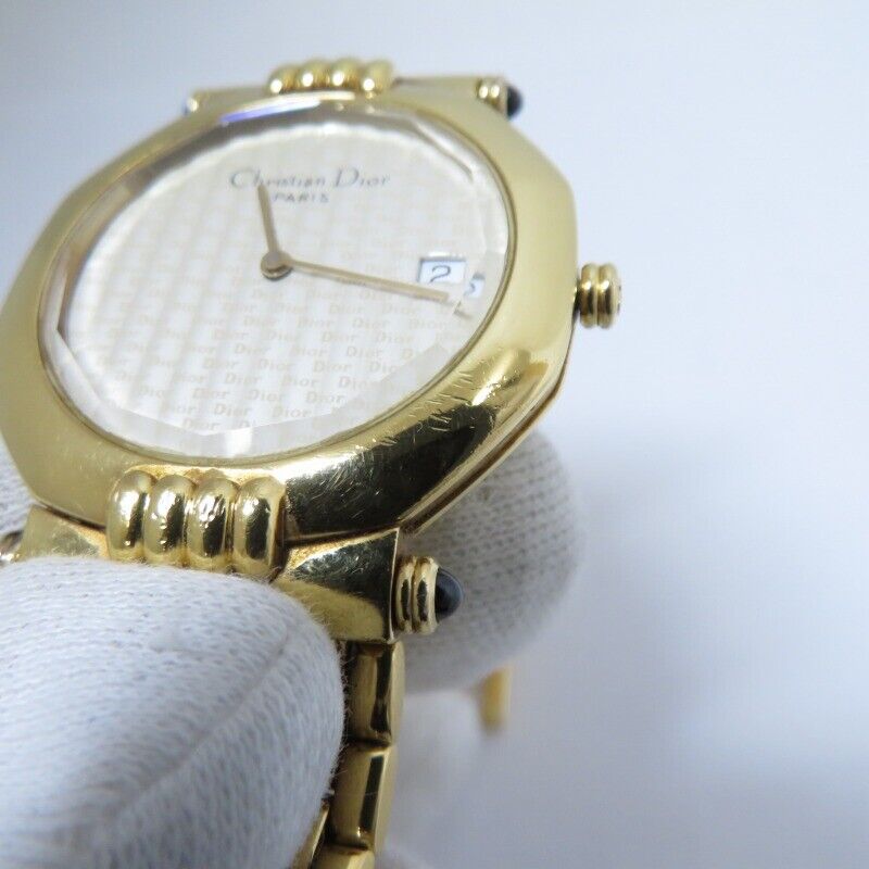 Christian Dior Cut Glass Octagon Analog Watch 64151 Gold F131