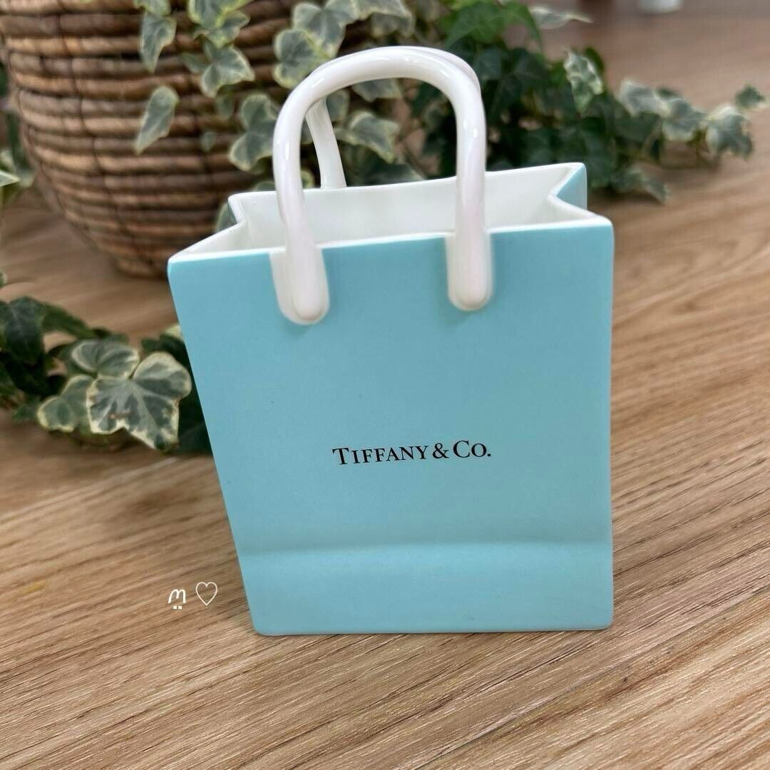 Tiffany Ceramic Interior Ornament Shopper Shopping Bag Blue Flower Vase