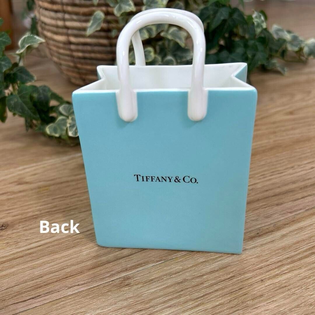 Tiffany Ceramic Interior Ornament Shopper Shopping Bag Blue Flower Vase