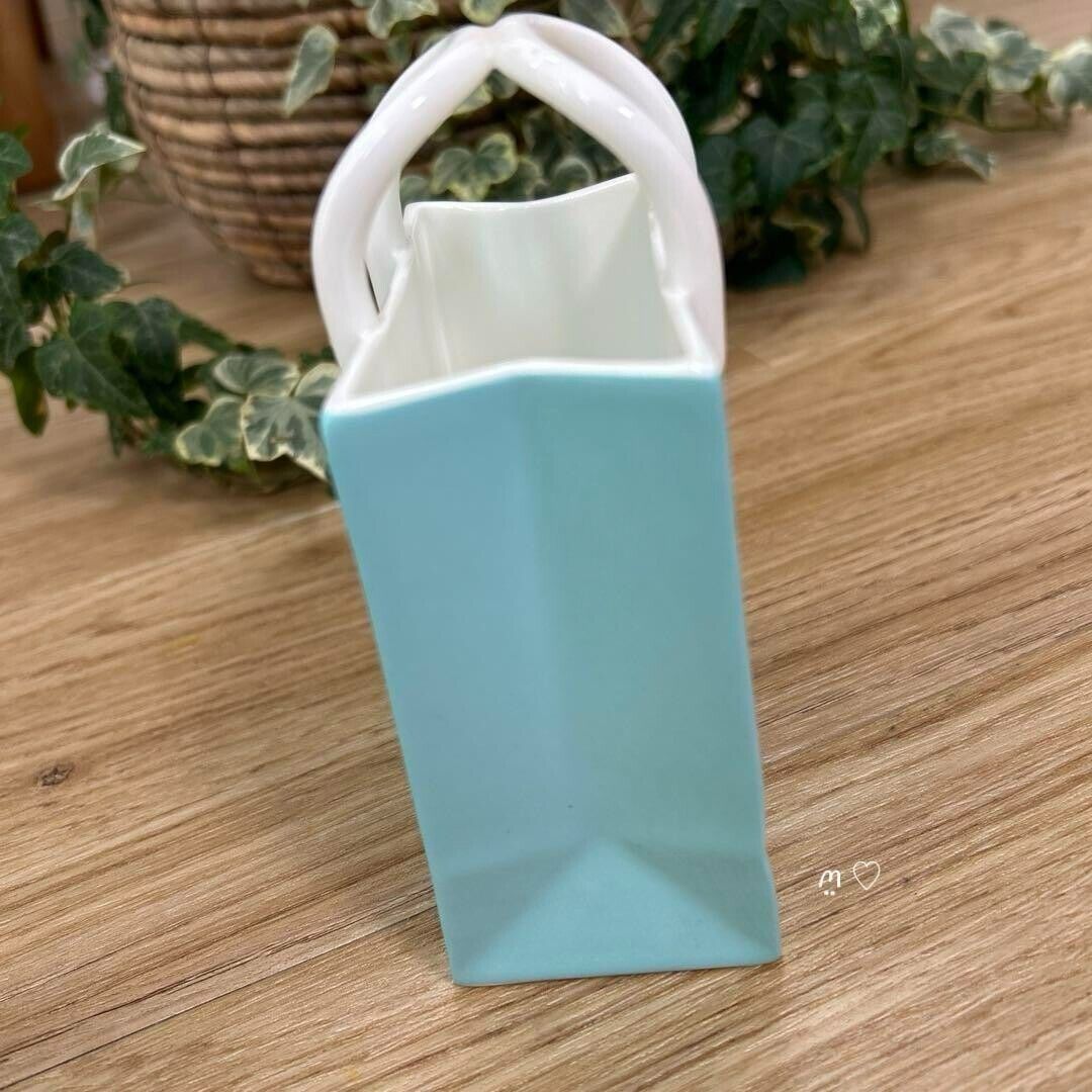 Tiffany Ceramic Interior Ornament Shopper Shopping Bag Blue Flower Vase