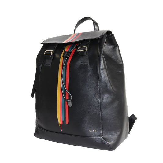 Paul Smith Painted Artist Striped Calf Leather Flap Backpack Large Black