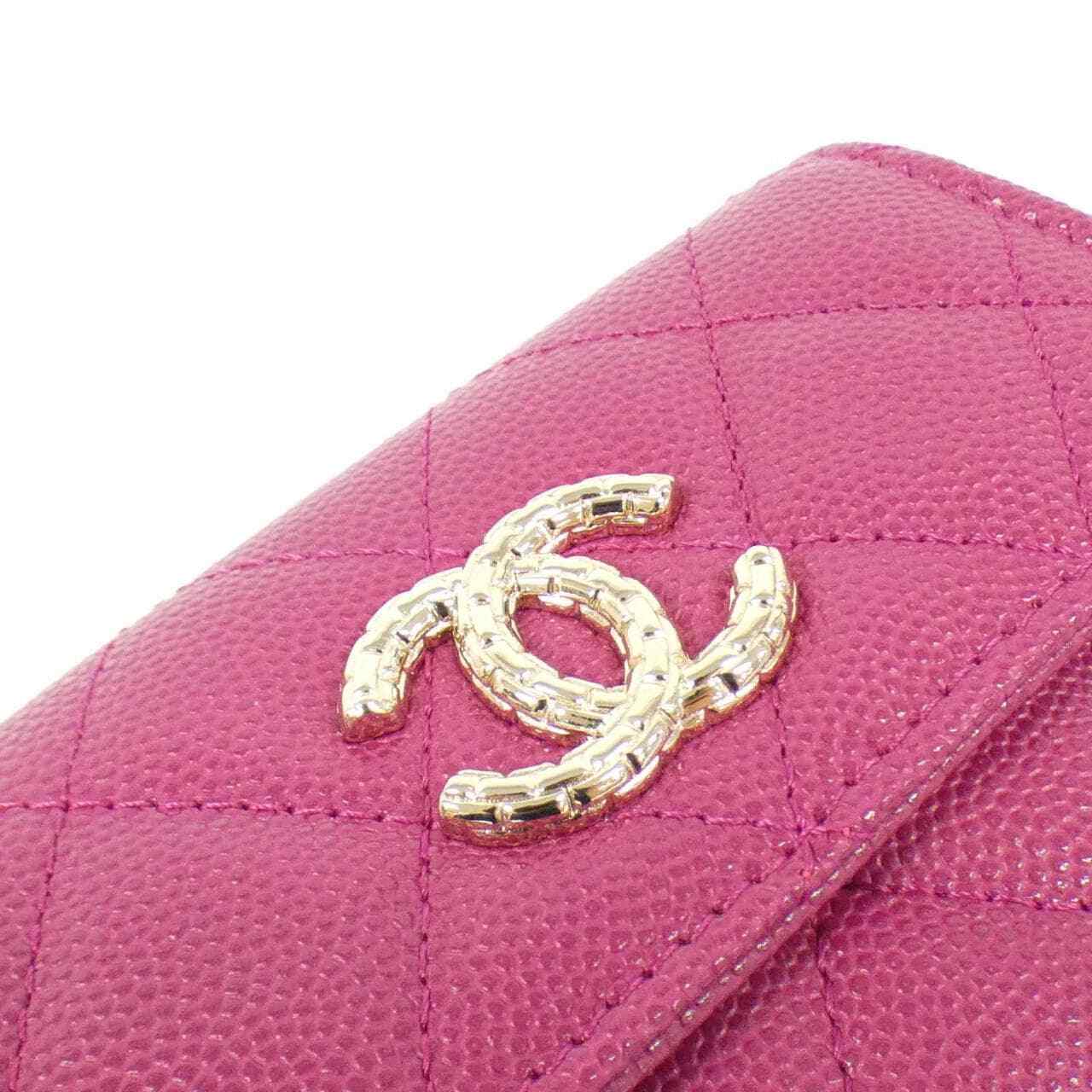 Chanel AP4093 Card Case Wallet Dark Pink Coco Mark Women Near Mint