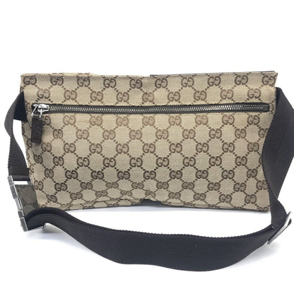 Gucci GG Canvas Leather Body Bag Crossbody Waist Pouch 28566 Brown