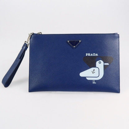 Prada Saffiano Leather 2NH005 Clutch Bag 2019SS Bird Good Condition