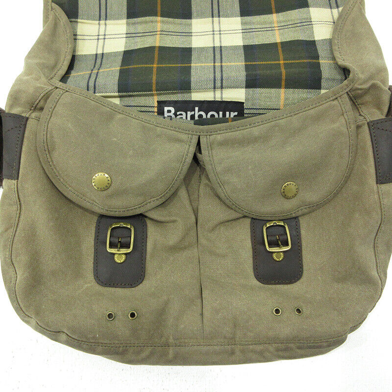 Barbour Shoulder Bag Waxed Leather  Inner Checked Brown Khaki Green