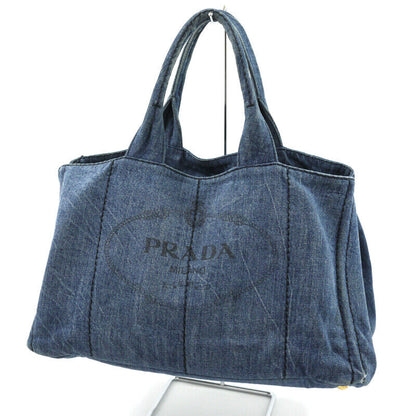 Prada Denim Canapa L Tote Bag Blue BN1872 Logo