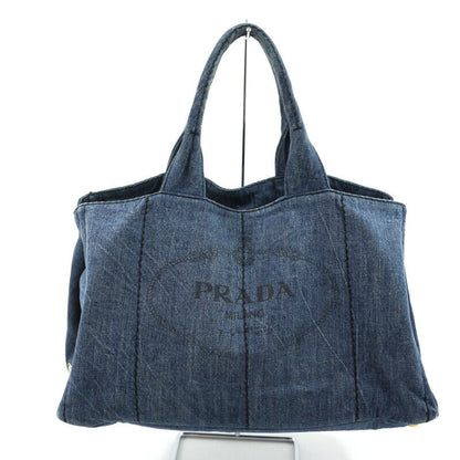 Prada Denim Canapa L Tote Bag Blue BN1872 Logo