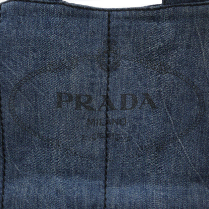 Prada Denim Canapa L Tote Bag Blue BN1872 Logo