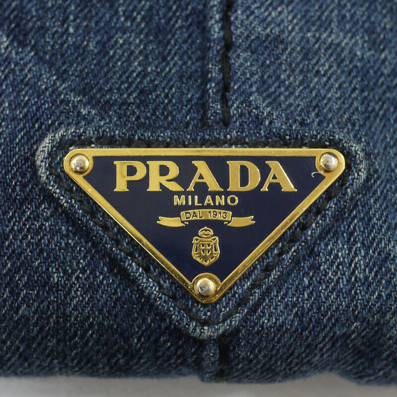 Prada Denim Canapa L Tote Bag Blue BN1872 Logo