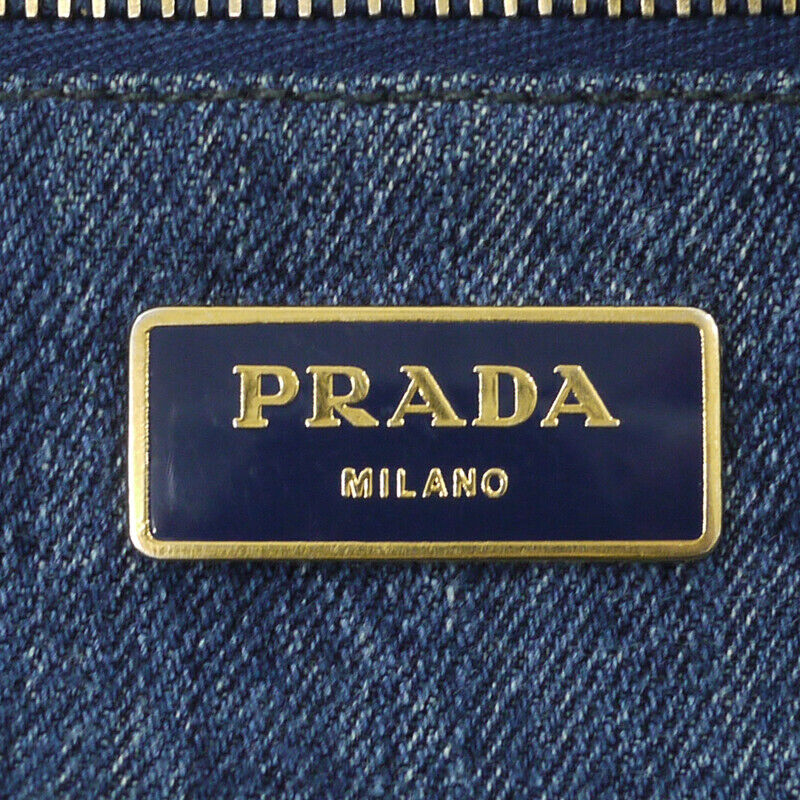 Prada Denim Canapa L Tote Bag Blue BN1872 Logo