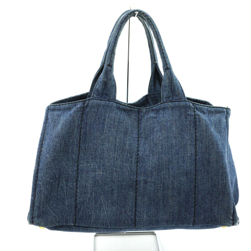 Prada Denim Canapa L Tote Bag Blue BN1872 Logo