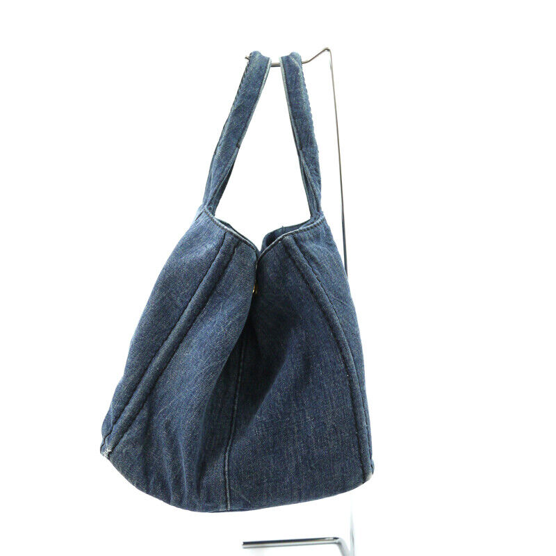 Prada Denim Canapa L Tote Bag Blue BN1872 Logo