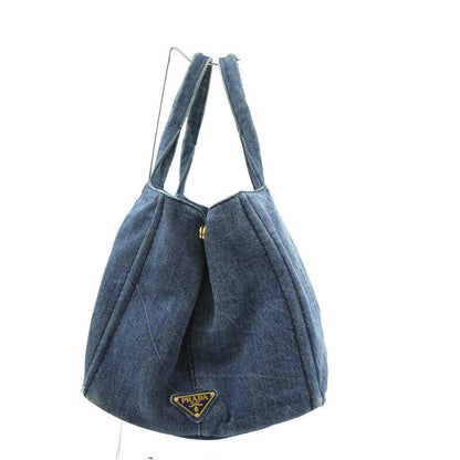 Prada Denim Canapa L Tote Bag Blue BN1872 Logo