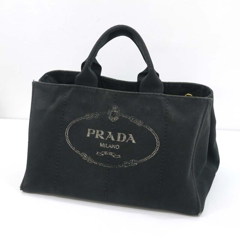 Prada Denim Canapa Large Tote Bag Logo Black