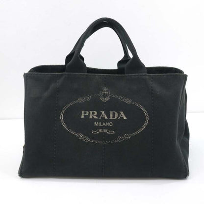 Prada Denim Canapa Large Tote Bag Logo Black