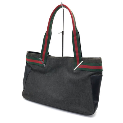 Gucci Sherry Line Leather Canvas Tote Bag 73983 Black