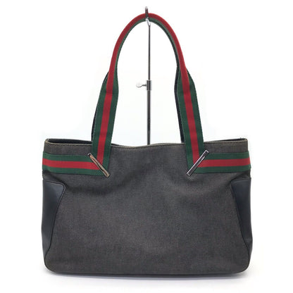 Gucci Sherry Line Leather Canvas Tote Bag 73983 Black