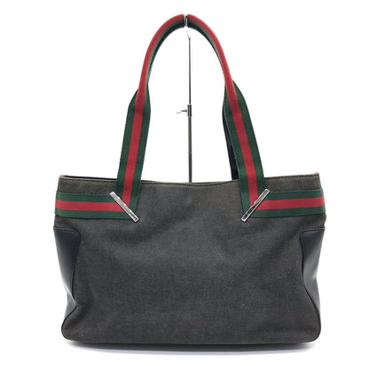 Gucci Sherry Line Leather Canvas Tote Bag 73983 Black