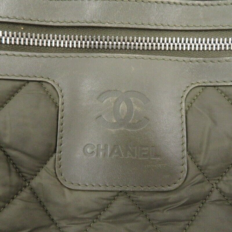 Chanel A48610 Coco Cocoon PM Leather Nylon Quilted Tote Bag Khaki