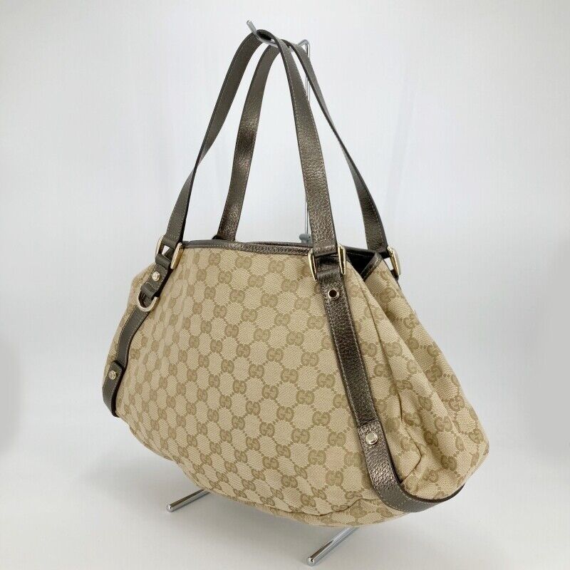 Gucci 130736 Abbey GG Canvas Tote Bag Beige Excellent Condition