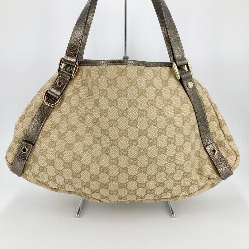 Gucci 130736 Abbey GG Canvas Tote Bag Beige Excellent Condition