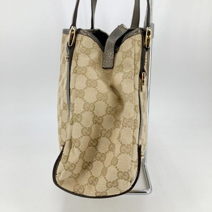 Gucci 130736 Abbey GG Canvas Tote Bag Beige Excellent Condition