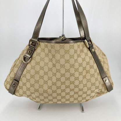 Gucci 130736 Abbey GG Canvas Tote Bag Beige Excellent Condition