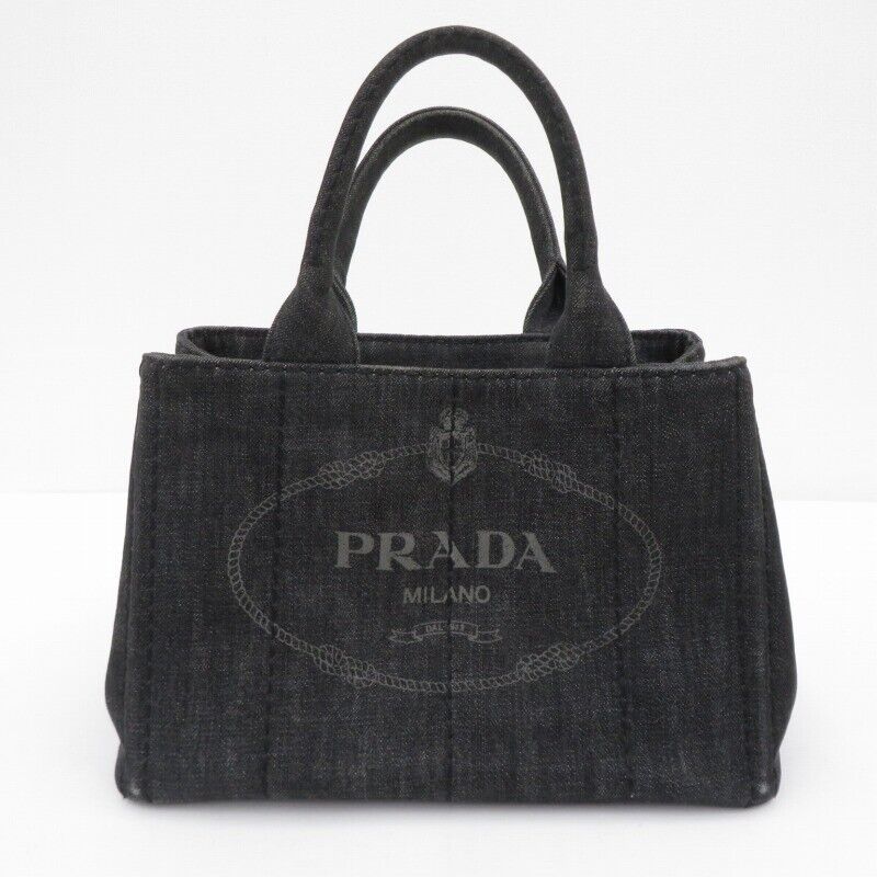 Prada Kanapa Mini 2way Bag 1BG439 Denim Gray Logo Good Condition