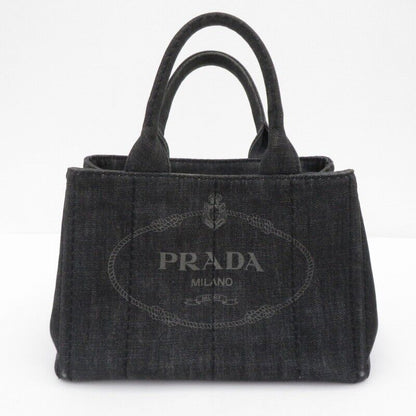 Prada Kanapa Mini 2way Bag 1BG439 Denim Gray Logo Good Condition