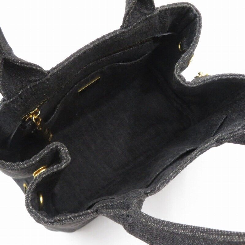 Prada Kanapa Mini 2way Bag 1BG439 Denim Gray Logo Good Condition