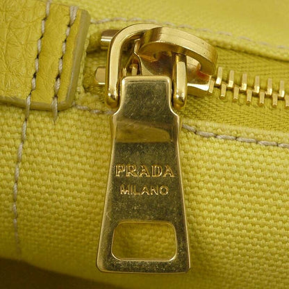 Prada Canapa M Canvas Tote Bag Yellow Logo Closure Open